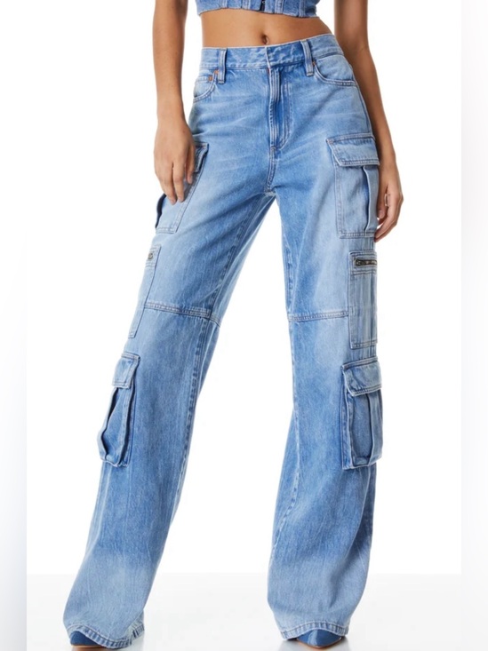 Alice + Olivia Denim - Alice + Olivia Cay Baggy Cargo Jeans Brea Blue Wide Leg Denim Size 24